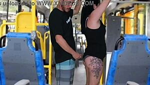 Unreal, this guy rubs his cock on her ass in public bus until he finishes!