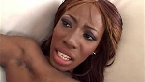 Dark Skin Ebony Gets Double Penetration & Anal Creampie