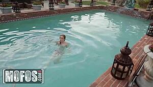 Stunning Karla Kush rides thick dick POV by outdoor pool
