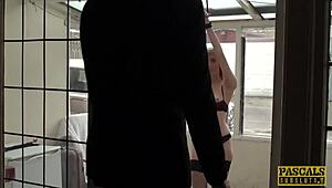 Beautiful jessica jensen gets hammered hard in bondage domination with british submissive bent over