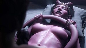 So, this hot milf got a shy futanari demoness to cum four times in wild animated action