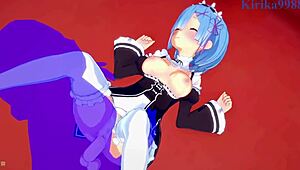 Emilia ve Rem Subaru Natsuki'yi Re Zero hentai'de sikiyor