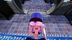 In Naruto hentai, Sakura is pov fucked doggystyle against the wall right after swallowing cum