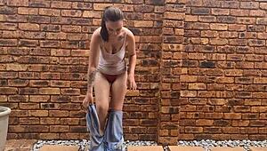 Tattooed Slut's Pissing Compilation Shows Naked Outdoor and Indoor Mess