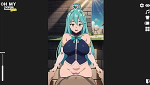 Konosuba Aqua Gets Standing Sex and Creampie in Hentai Game