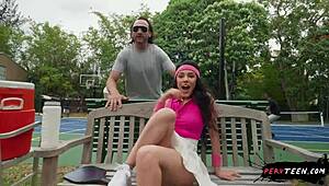 Sneaky sex during tennis game with pervteen 18+ - so risky!