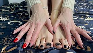 Brunette engages in foot fetish masturbation leading to real orgasm and squirt.