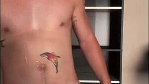 twink jerks off his big monster cock in the sunlight