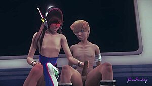Overwatch Yaoi Femboy D.Va in Hot Blowjob and Dildo Action. Japanese Anime Gay Porn!