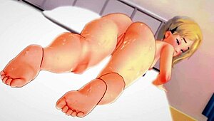 Gwen Stacy in adult version plays with cock between legs at nurse station