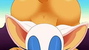 anime rouge is sucking cock swallowing cum while getting her ass fucked hard in hentai