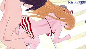 asuna yuuki and sinon shino asada have intense sex in hentai