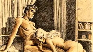 Vintage erotic illustration showcasing sensual anime art from a retro era