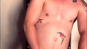 twink jerks off his big monster cock in the sunlight