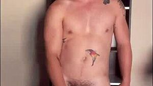 twink jerks off his big monster cock in the sunlight