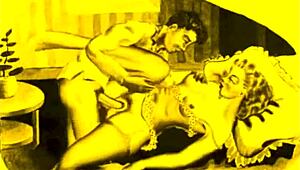 Vintage erotic illustration showcasing sensual anime art from a retro era