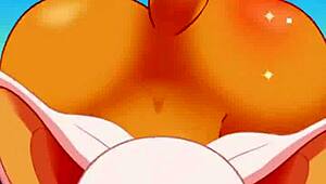 anime rouge is sucking cock swallowing cum while getting her ass fucked hard in hentai