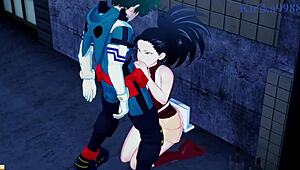 i watch mina ashido and momo yaoyorozu have intense sex with izuku midoriya in hentai