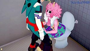 Ik kijk Mina Ashido en Momo Yaoyorozu intense hentai seks met Izuku