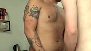 Intriguing gay pornstar gets bareback blowjob and assfucking from sexy neighbor