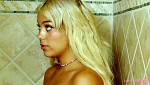 adorable blonde took a shower during her solo photoshoot with stunning charm