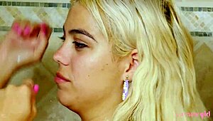 adorable blonde took a shower during her solo photoshoot with stunning charm