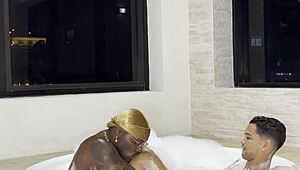 Black and Latino gays fuck in sauna