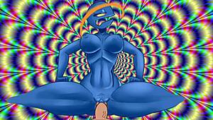 Jalang Psychedelic Naik Batang Gaya Cowgirl Anime