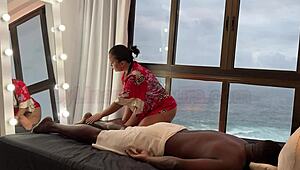 Asian Masseuse Lina Nakamura Can't Resist Big Black Cock in Public