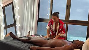 Asian Masseuse Lina Nakamura Can't Resist Big Black Cock in Public