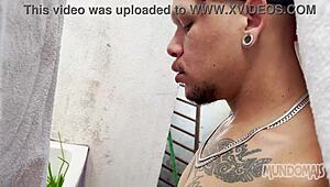 Fucking outdoors between the sheets with a monster cock.