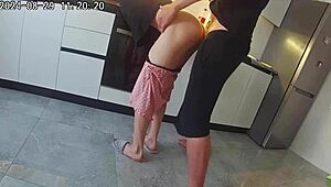 Cheating wife bangs neighbor hard in kitchen during real affair