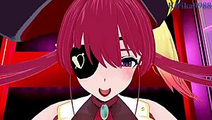 Houshou Marine and Ookami Mio Intense POV Creampie