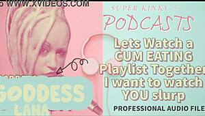 kinky podcast watches cum eating playlist and slurps together