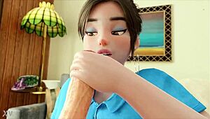 Mei Masters Blowjob and Handjob Skills on Monster Cock in Sexy Anime Scene