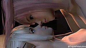 Animated 3d lesbian yuri kissing hentai