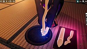 omg, kadobu hentai ep 2 has futanari girl giving footjob to living dildo!