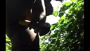 Man, watching flexible ebony legs spread for outdoor pussy action is insane!