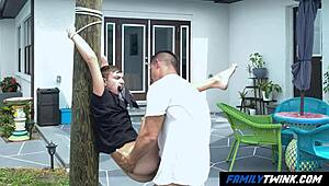 The gay uncle perverts his nephew on the pole