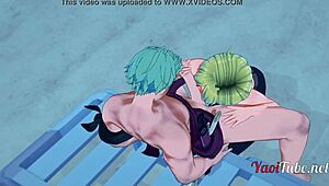 one piece yaoi - zoro and sanji handjob blowjob on beach