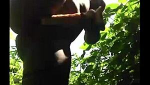 Man, watching flexible ebony legs spread for outdoor pussy action is insane!