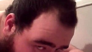 young gay chub enjoys sucking and riding his dildo