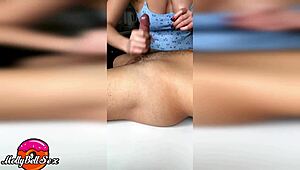 sexy blonde handjob big cock lover instead of dinner - cum hard