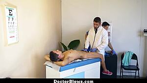 Gay doctor tests patient reflexes with intimate check