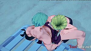 one piece yaoi - zoro and sanji handjob blowjob on beach
