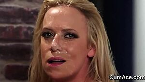 Wacky looker gets facial with sperm shot while swallowing