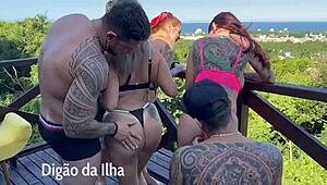 Orgy On Balcony With Curvy Redhead And Blonde Blowjobs