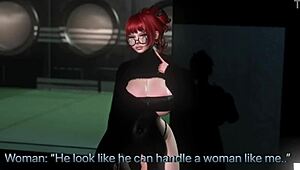 White slut sucks in SecondLife close-up. Outdoor 3D cartoon hentai with bent-over action.