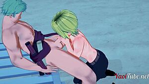one piece yaoi - zoro and sanji handjob blowjob on beach