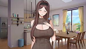 Ayano wakes me up at night with big tits blowjob surprise in hentai game